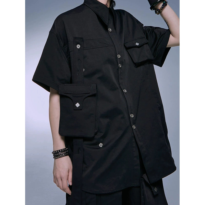 CROWORLD Yamamoto Style Deconstructed Black Short Sleeve Shirt ...