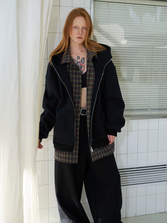 ANTERIOR LOVED × CasseSango faux-two-piece checked shirt panelled with a heavyweight baggy hooded sweatshirt