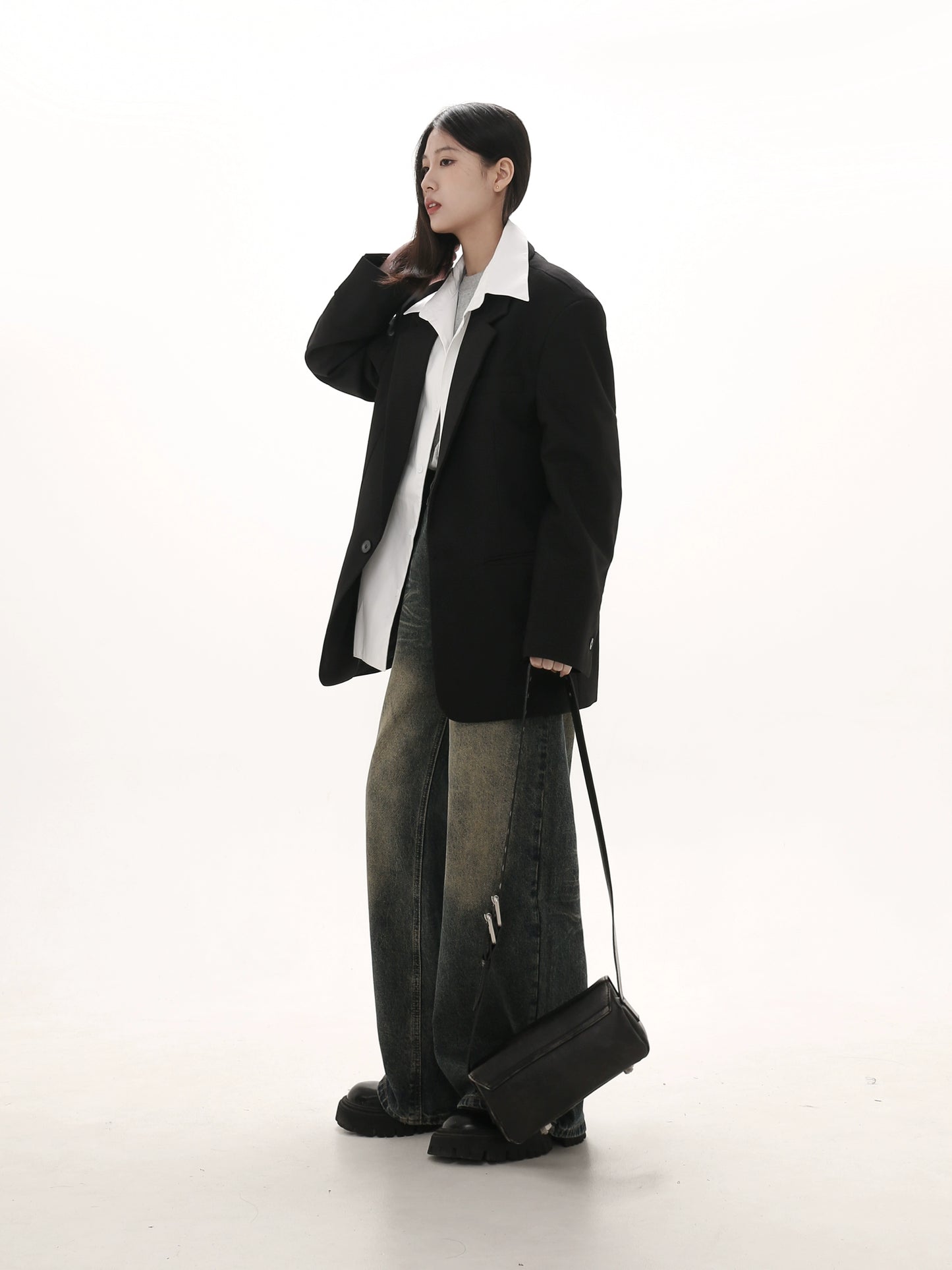GIBBYCNA fake two-piece patchwork blazer men's spring Korean version loose casual design sense niche suit