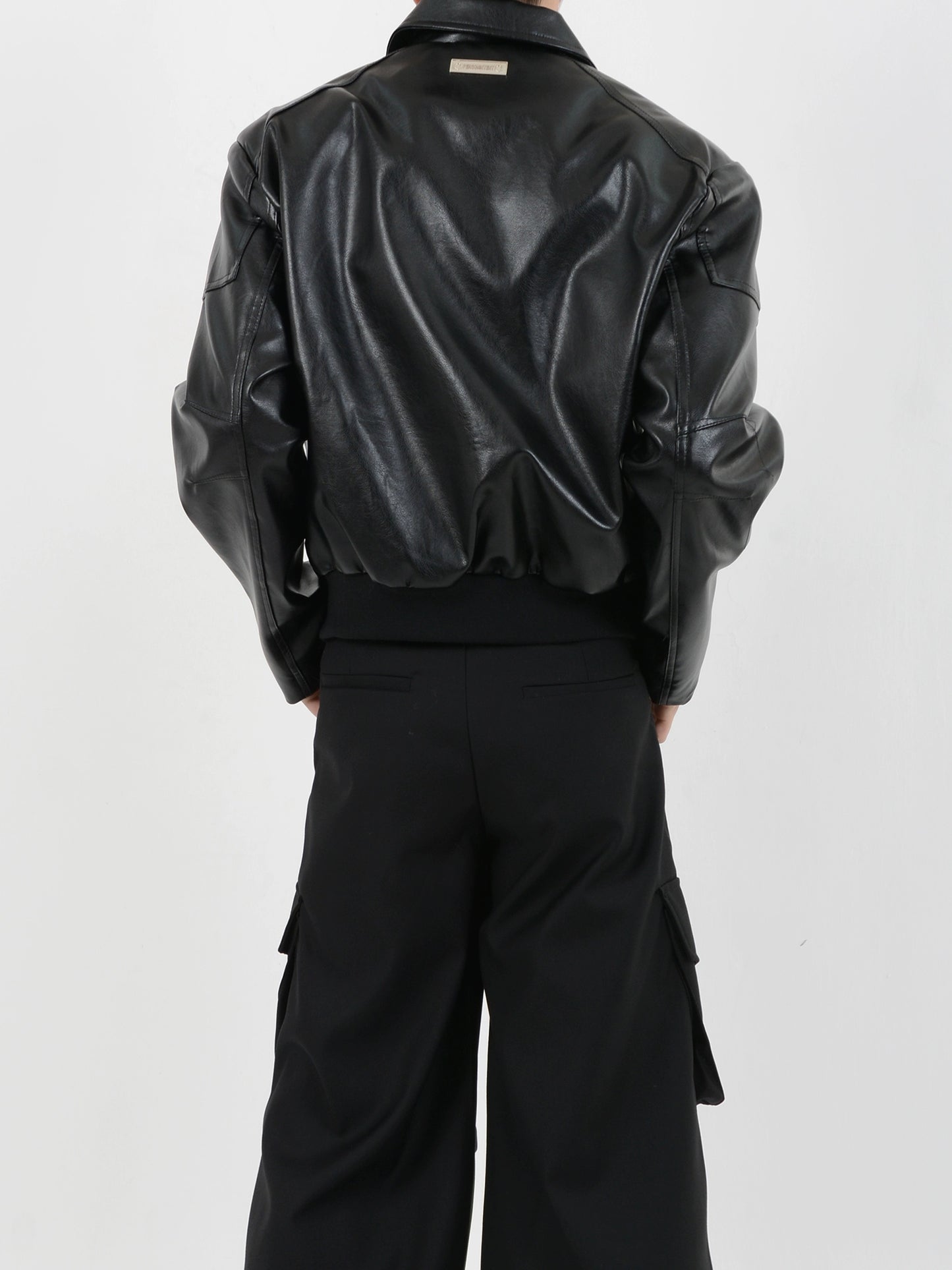 LUCE GARMENT Niche Design Sense Metal Zipper Cropped Leather Jacket Men's Retro Biker Jacket Trend