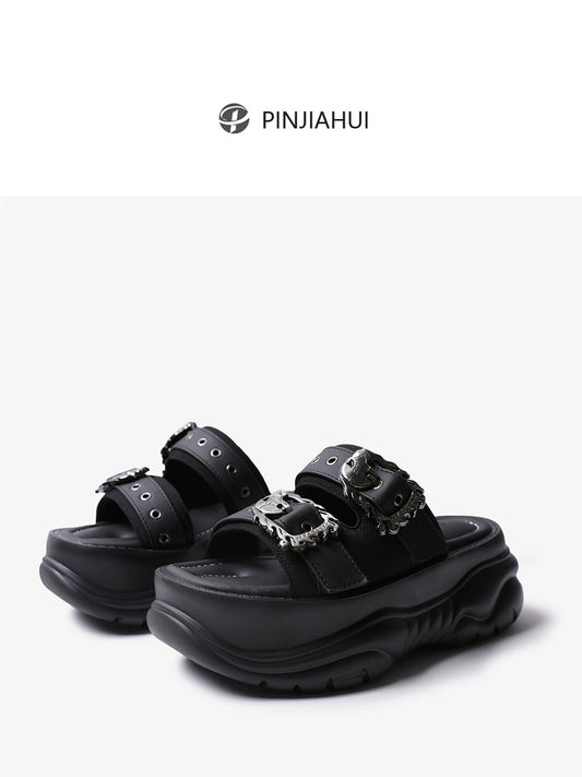 pinjiahui slippers trendy cool platform slippers women's outdoor wear sandals 2024 summer new flatform casual sandals