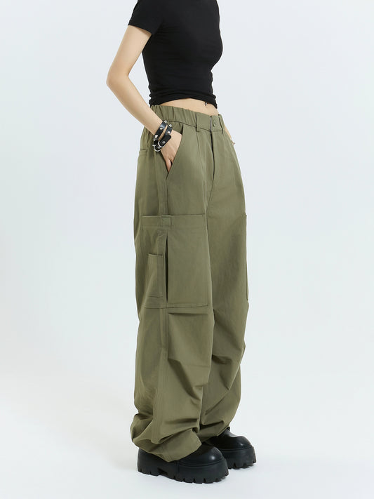 MICHINNYON mountain straight-leg, pleated cargo trooper pants, casual wide leg, spring and summer trendy brand versatile pockets