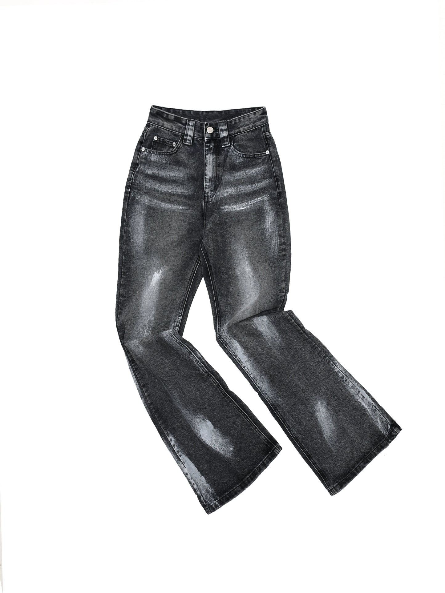 GIBBYCNA American Retro Washed Black Gray Slightly Flared Jeans Men's High Street vibe Style Slim Straight Pants