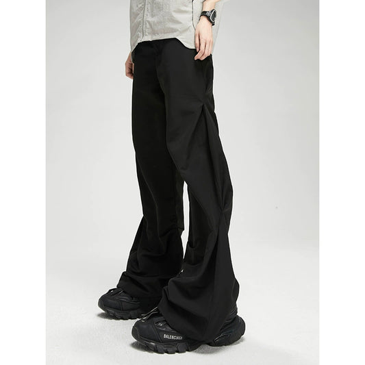 CROWORLD original design niche irregular pinched pleated straight-leg pants spring and autumn loose trendy brand drape casual pants