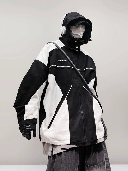 UUCSCC hip hop trendy brand hooded jacket high arcade performance contrast jacket loose plus size casual jacket men