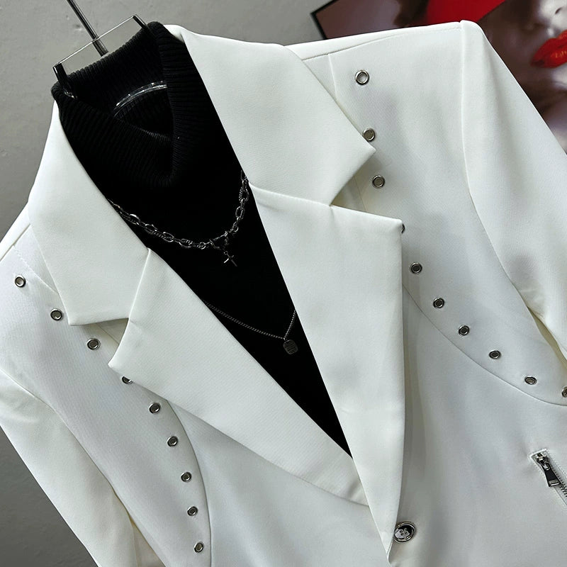2024 Spring New Black Blazer Men's Trendy Brand Fashion Design High-end Sense Shoulder Padded Casual Suit