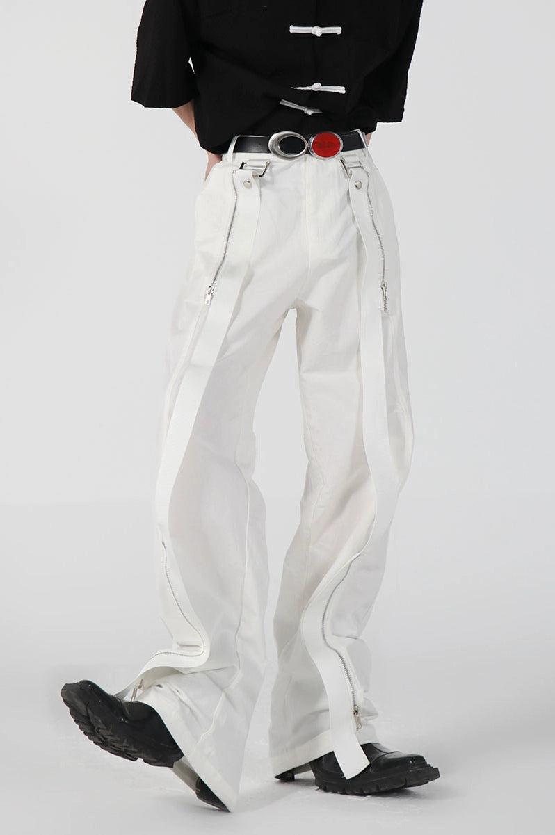 CulturE niche metal zipper streamer stitching design black casual pants high-end fried street straight pants men