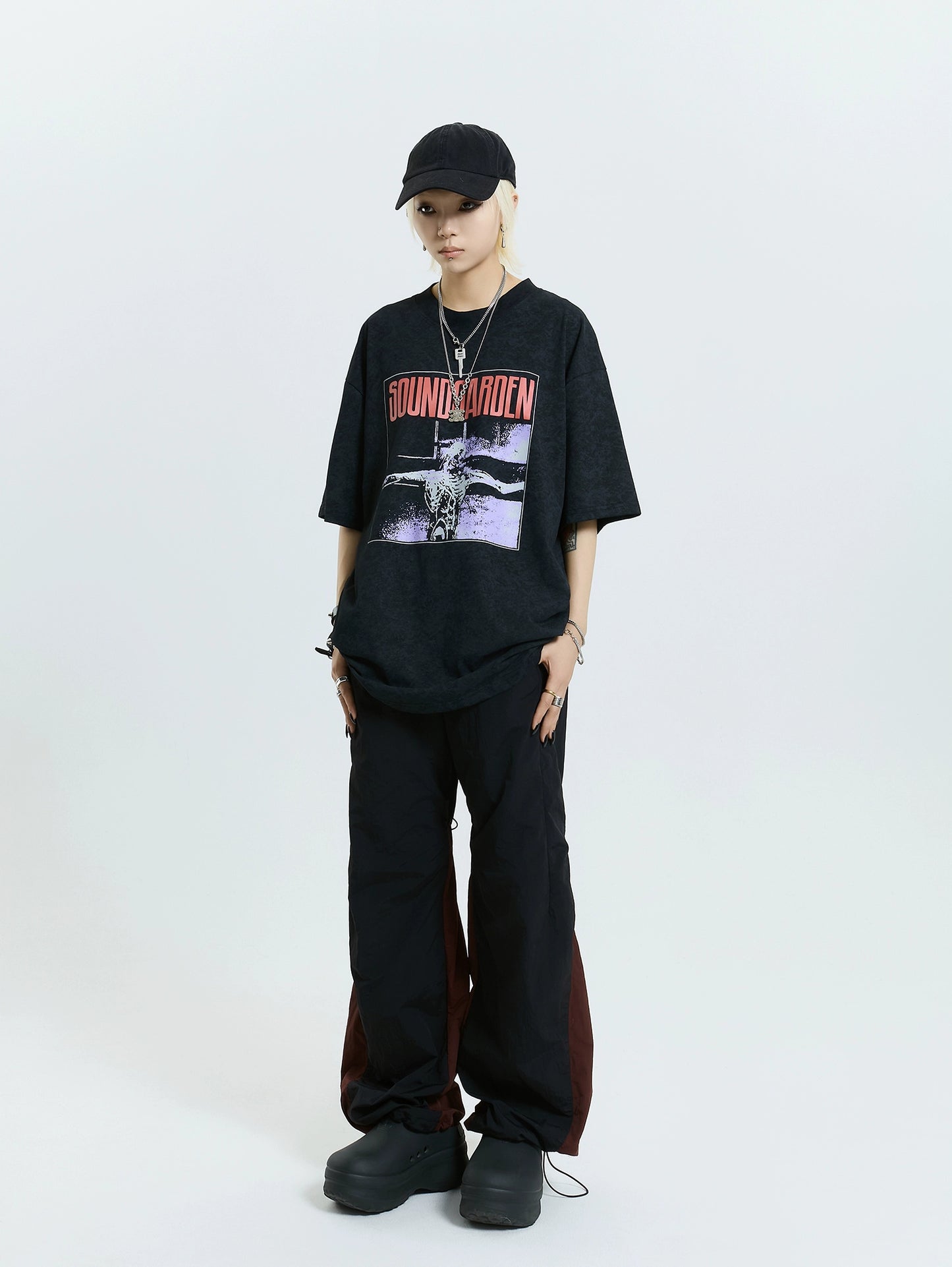MICHINNYON thin, airy, wide-leg drawstring pockets with panels of contrasting quick-drying track cargo pants