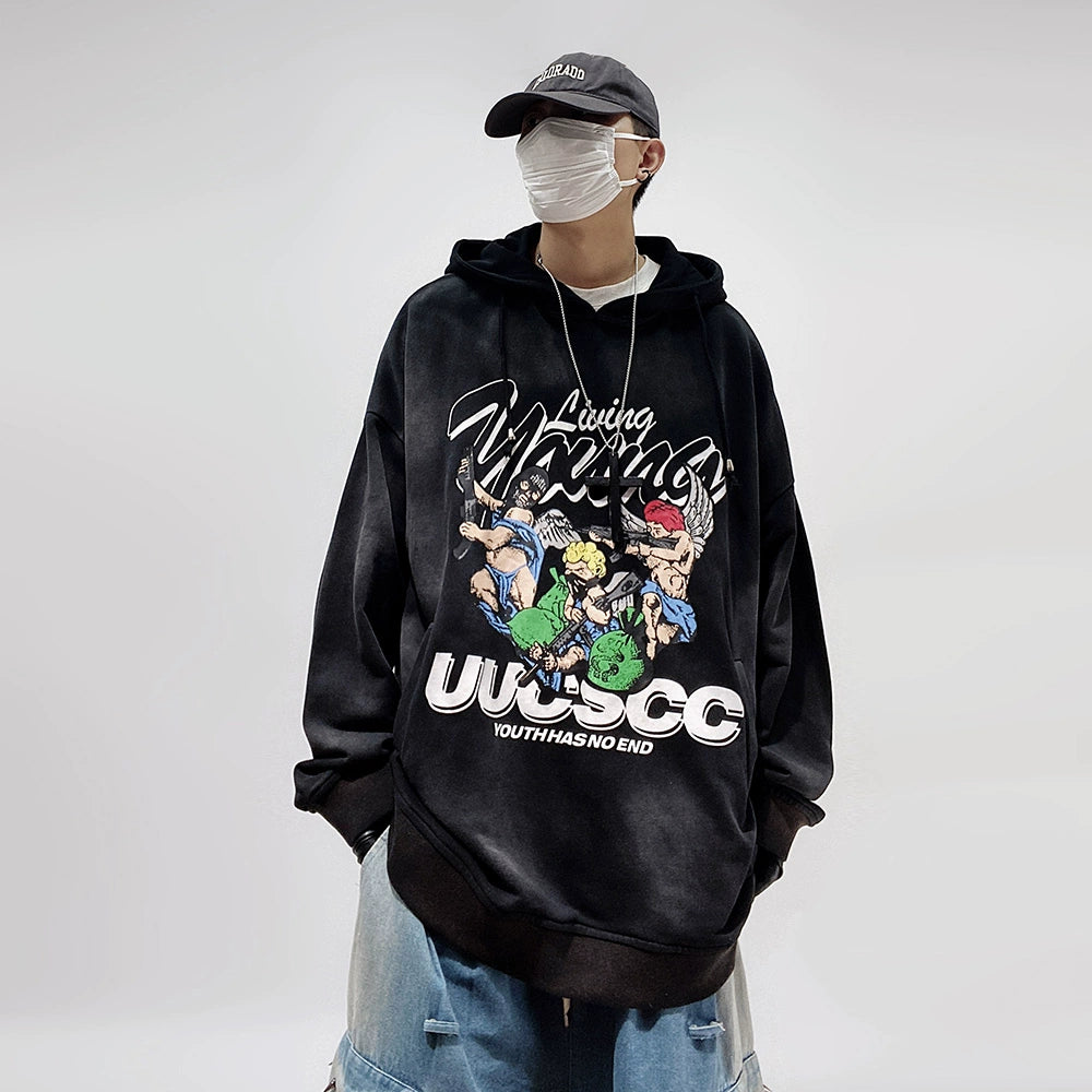 UUCSCC hip-hop trendy brand American high street pullover hoodie jacket oversize retro print hooded sweatshirt for men