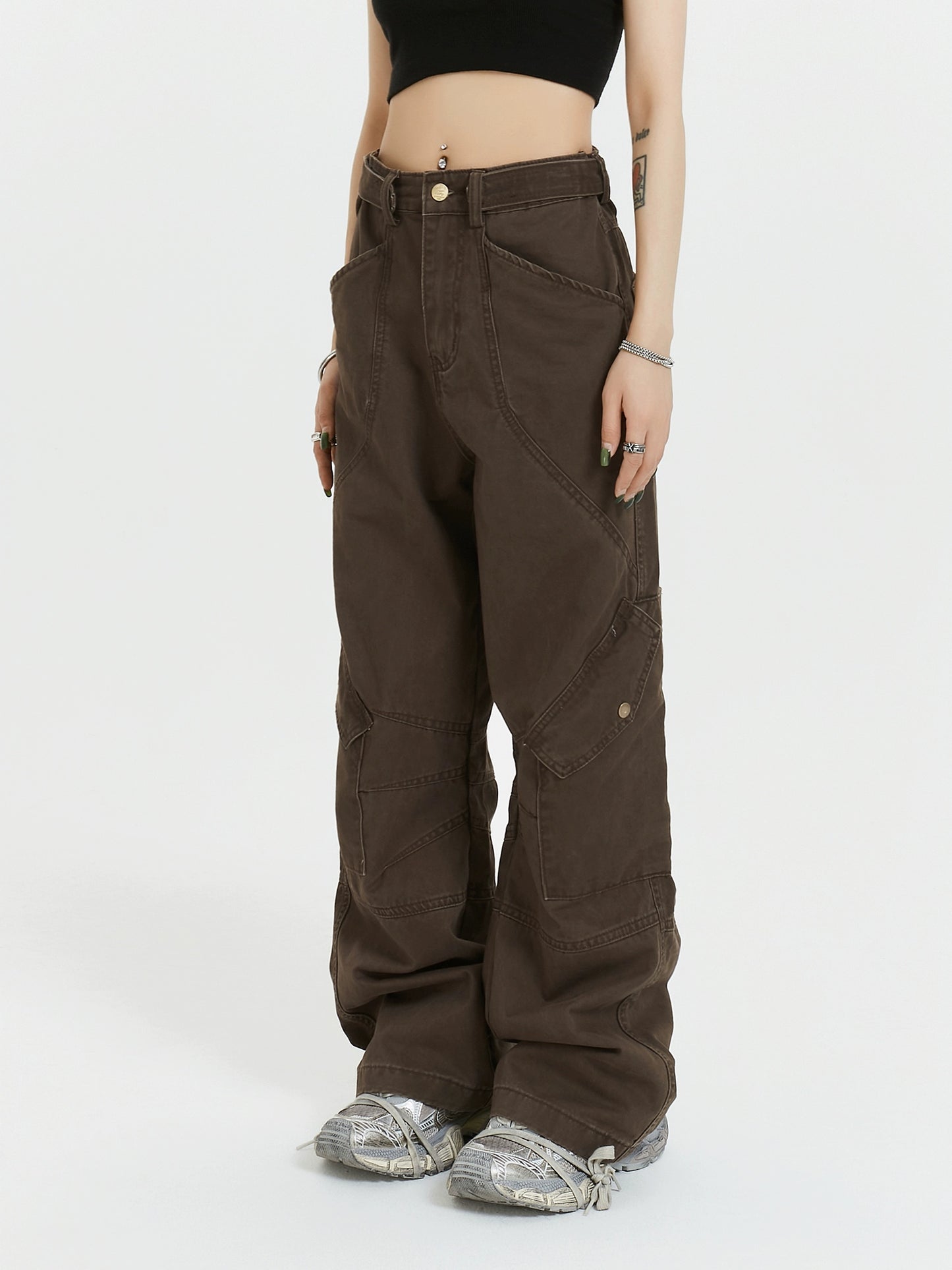 MICHINNYON American pleated multi-pocket cargo pants drape street loose casual fashion trousers