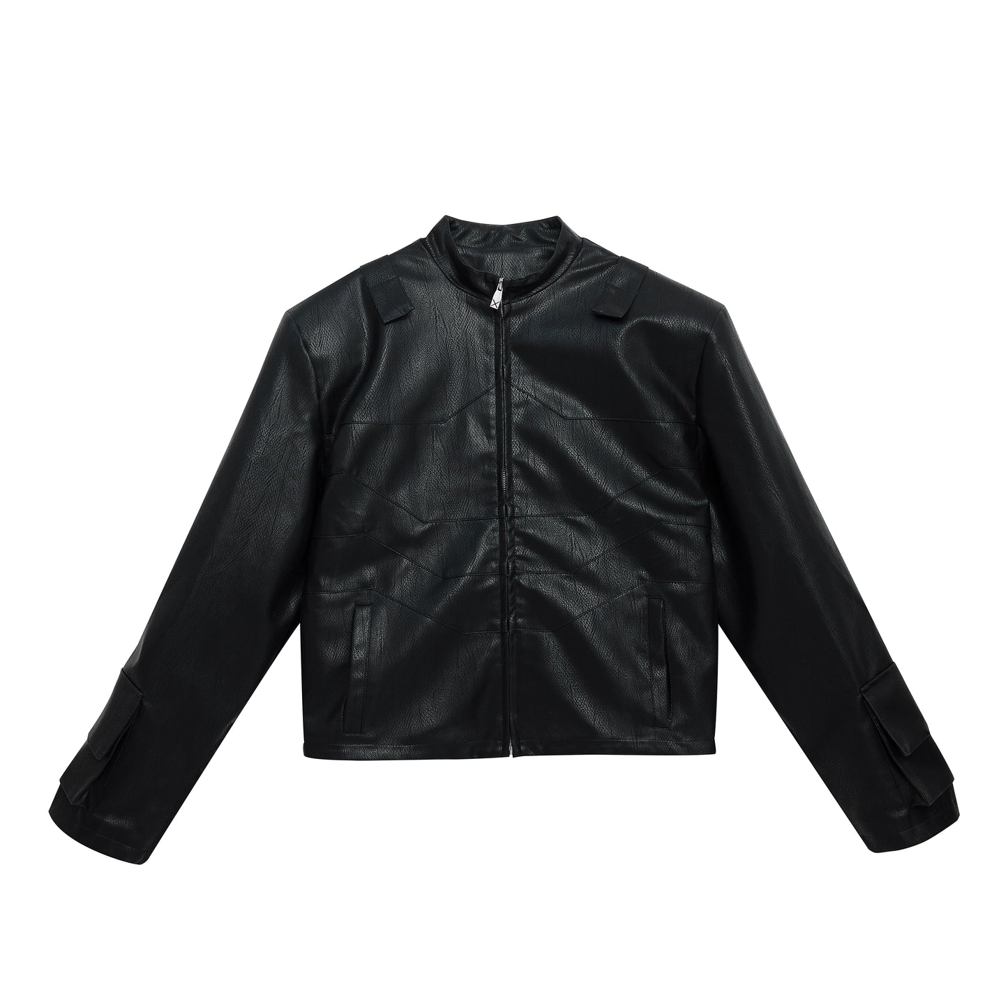 CulturE Heavy Niche Deconstructed Split Crewneck Leather Jacket Jacket Three-Dimensional Texture Cropped Biker Suit Men