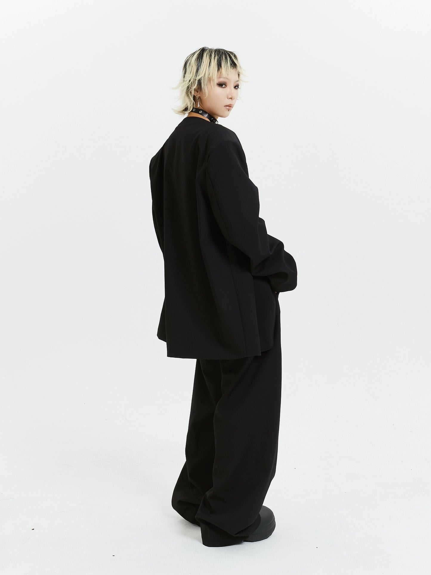 MICHINNYON black casual fashion temperament commuting loose and versatile trousers, drape, simple suit pants trend