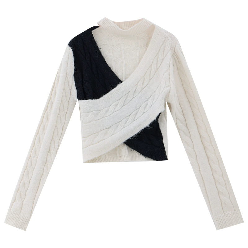 ABWEAR original undershirt underneath women's new twist design contrast V-neck cropped knit top for women's winter