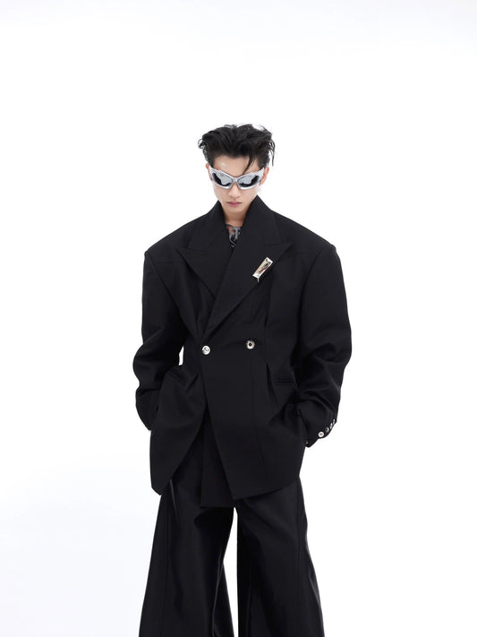 CulturE niche deconstructed twill texture oversized blazer metal design side buckle suit men