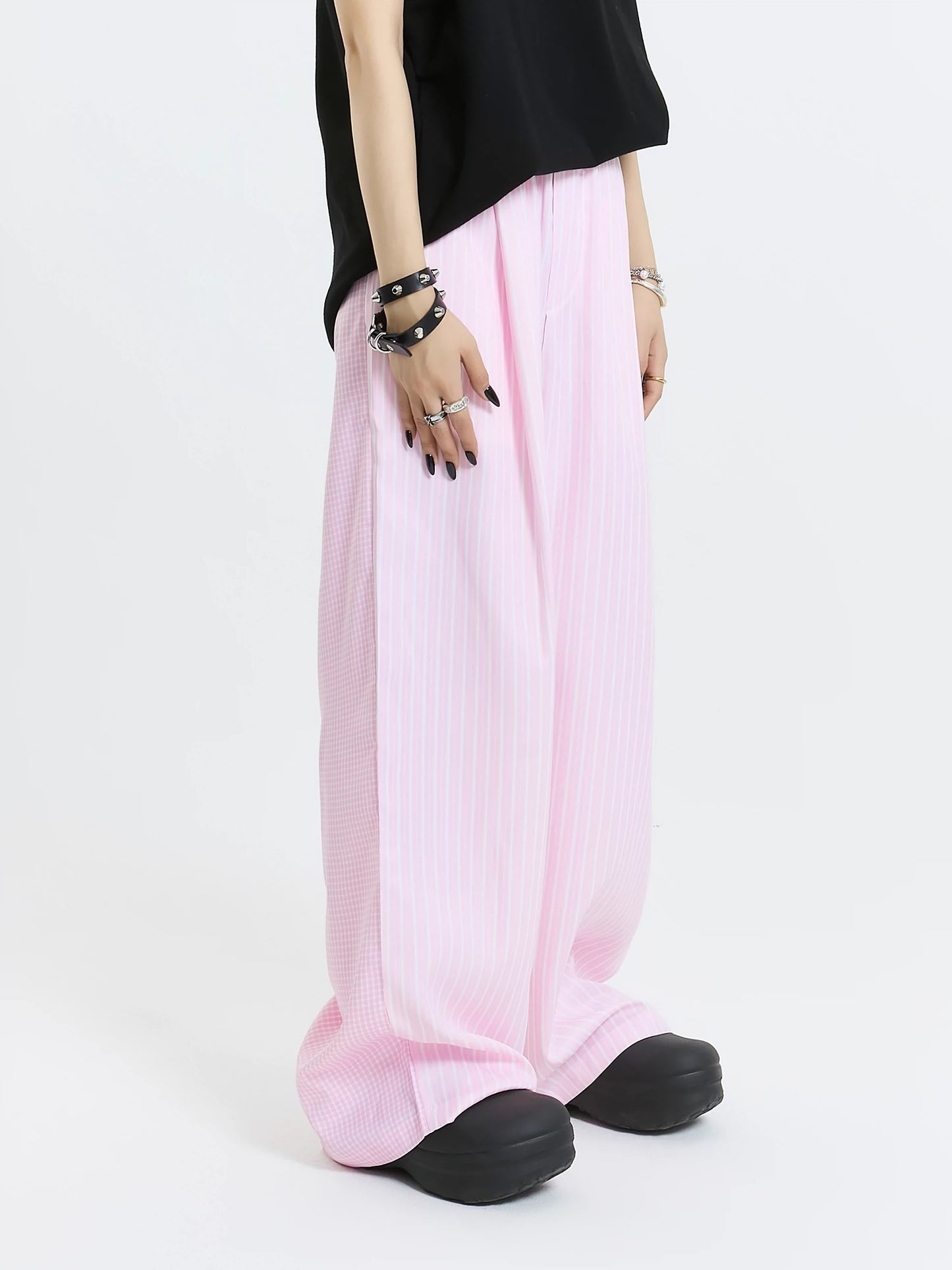 MICHINNYON blue/pink spring/summer casual striped loose slouchy elasticated waistband refreshing light color simple trousers