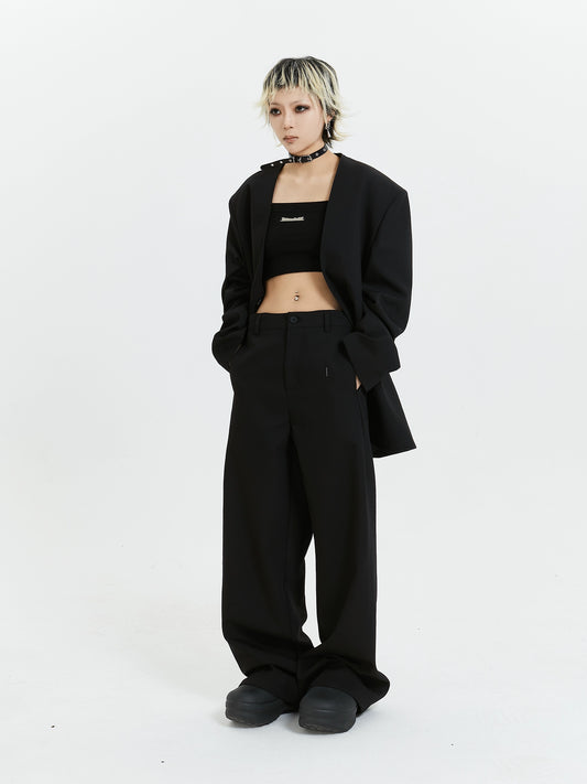 MICHINNYON's new black casual collarless classic single button loose drape simple blazer shoulder pads