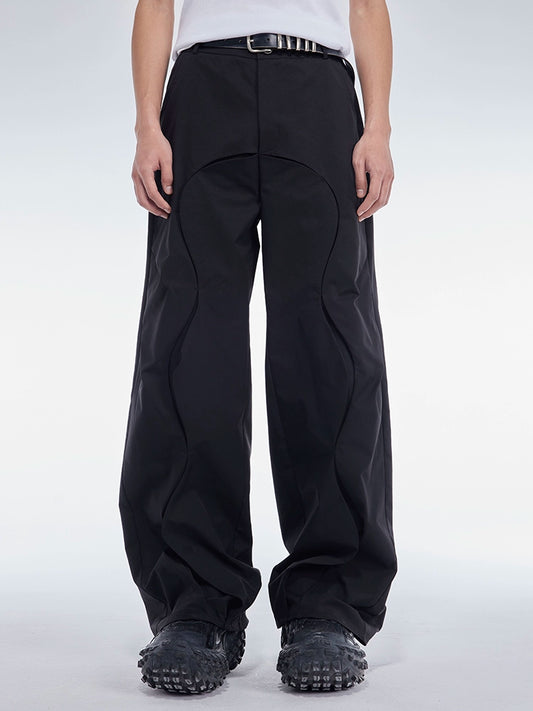 CROWORLD's original curved three-dimensional loose pleated slacks, men's high-street fashion brand handsome straight-leg wide-leg pants