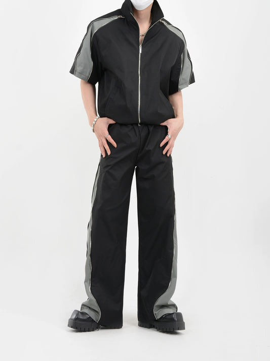 LUCE GARMENT'S NICHE DECONSTRUCTED PANELLED CASUAL ATHLETIC SHORT-SLEEVED SUIT, SUMMER PADDED SHOULDER JACKET, DESIGN TROUSERS