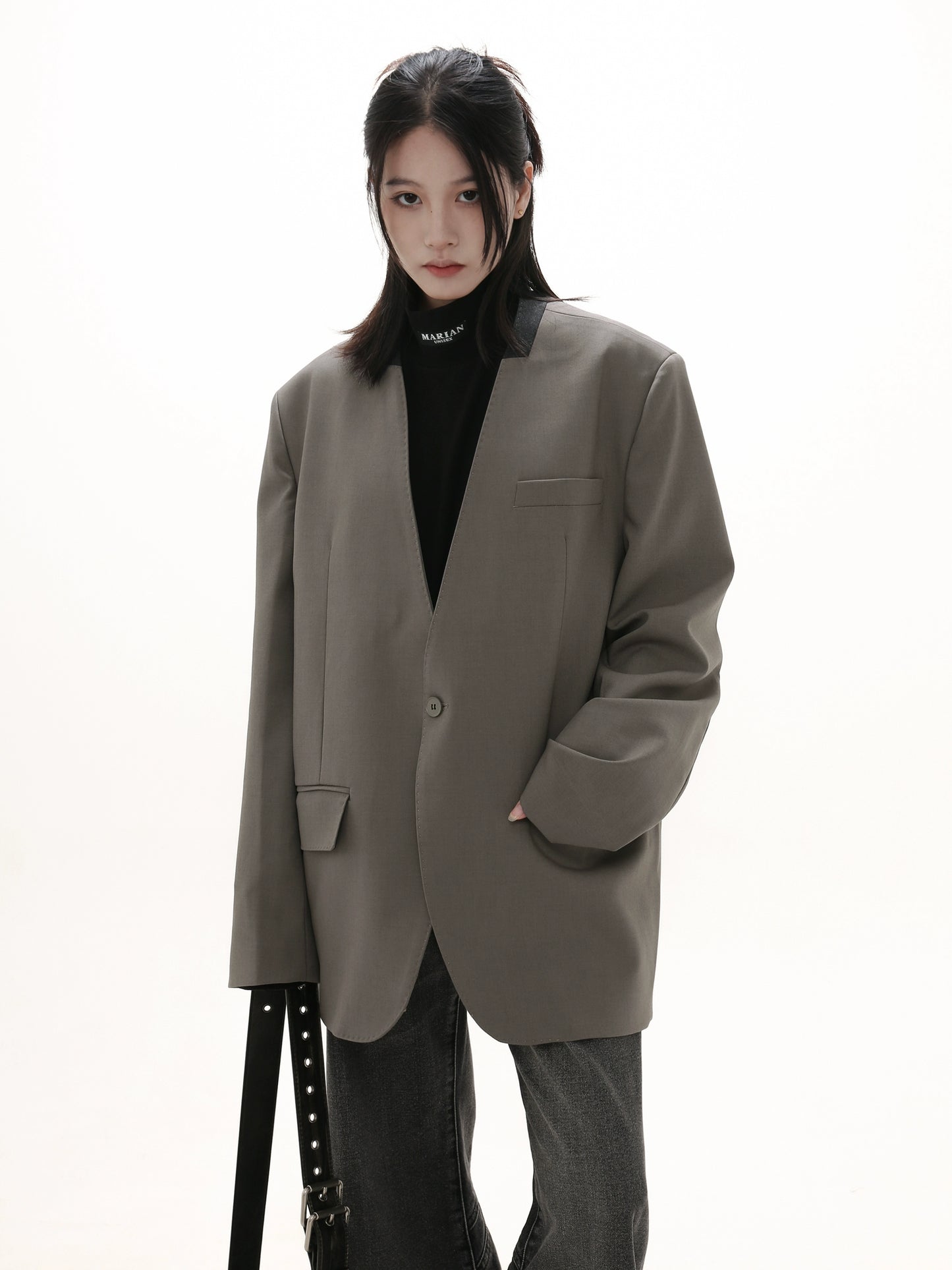 GIBBYCNA Senior Collarless New Chinese Suit Men's Blazer Loose Spring Versatile Simple Casual Single West