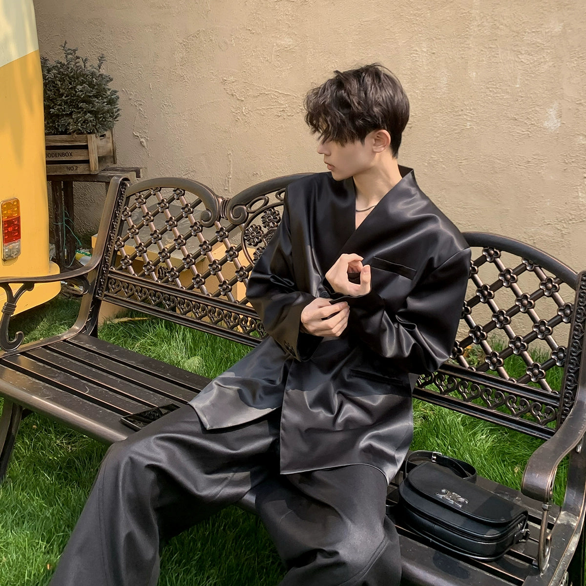 Bai Kouyang [Count Dracula] Korean style silky texture shoulder pad suit, casual loose and versatile trend suit