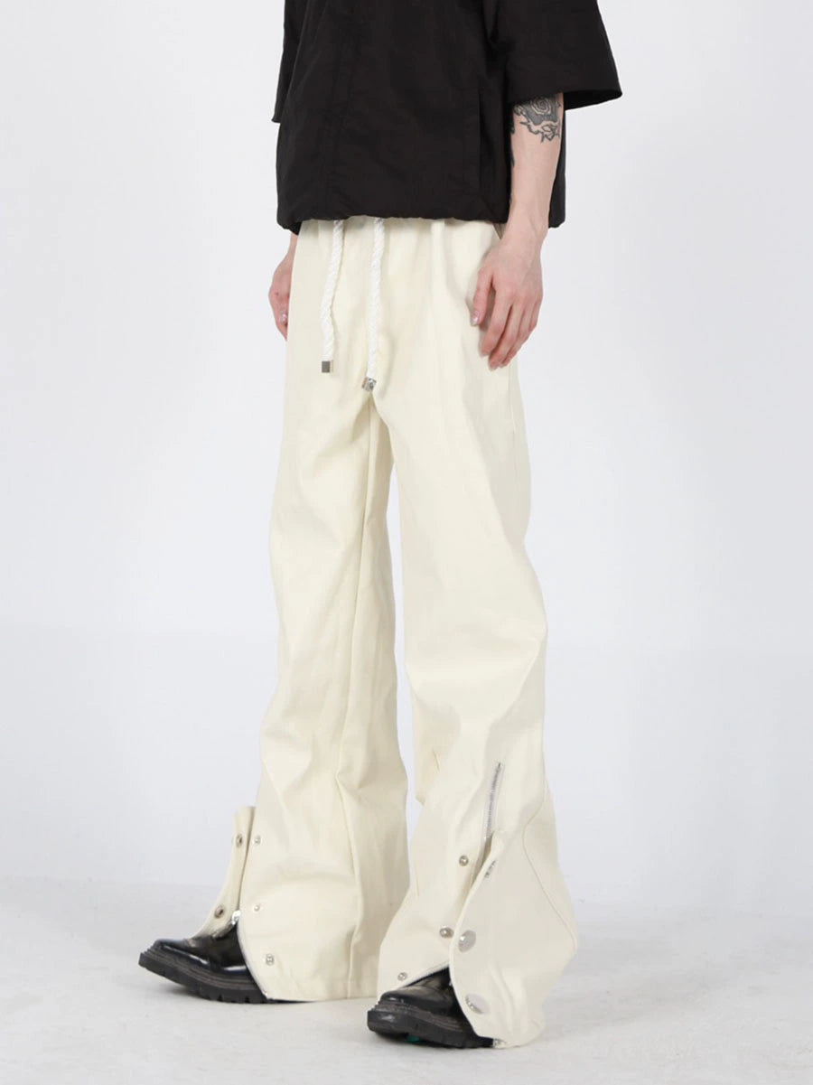 CultureE niche button zipper design leather pants thick rope punk straight pants trend fried street senior trousers