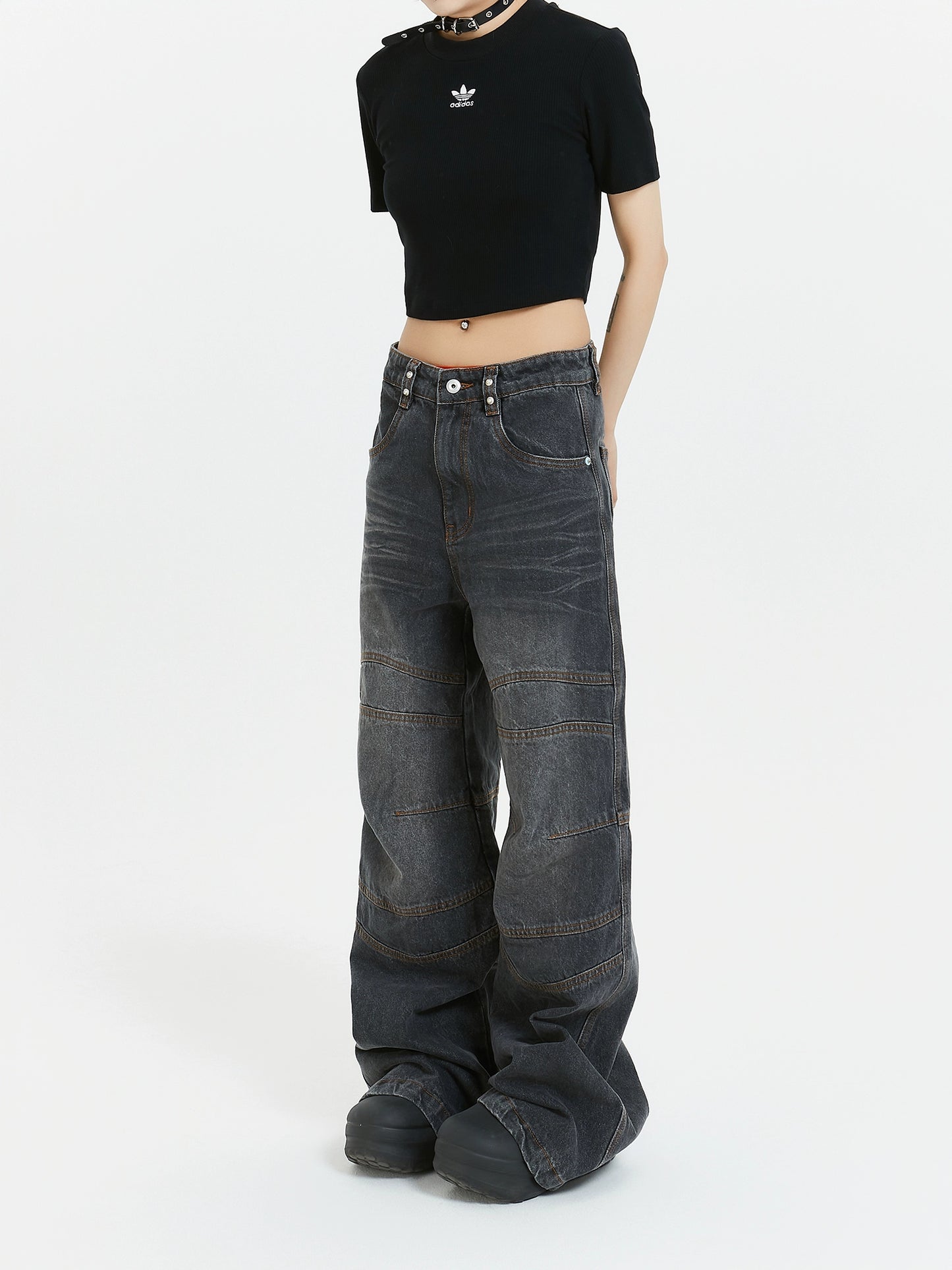 MICHINNYON American vintage high street niche wash distressed multi-strand deconstructed split panelled jeans
