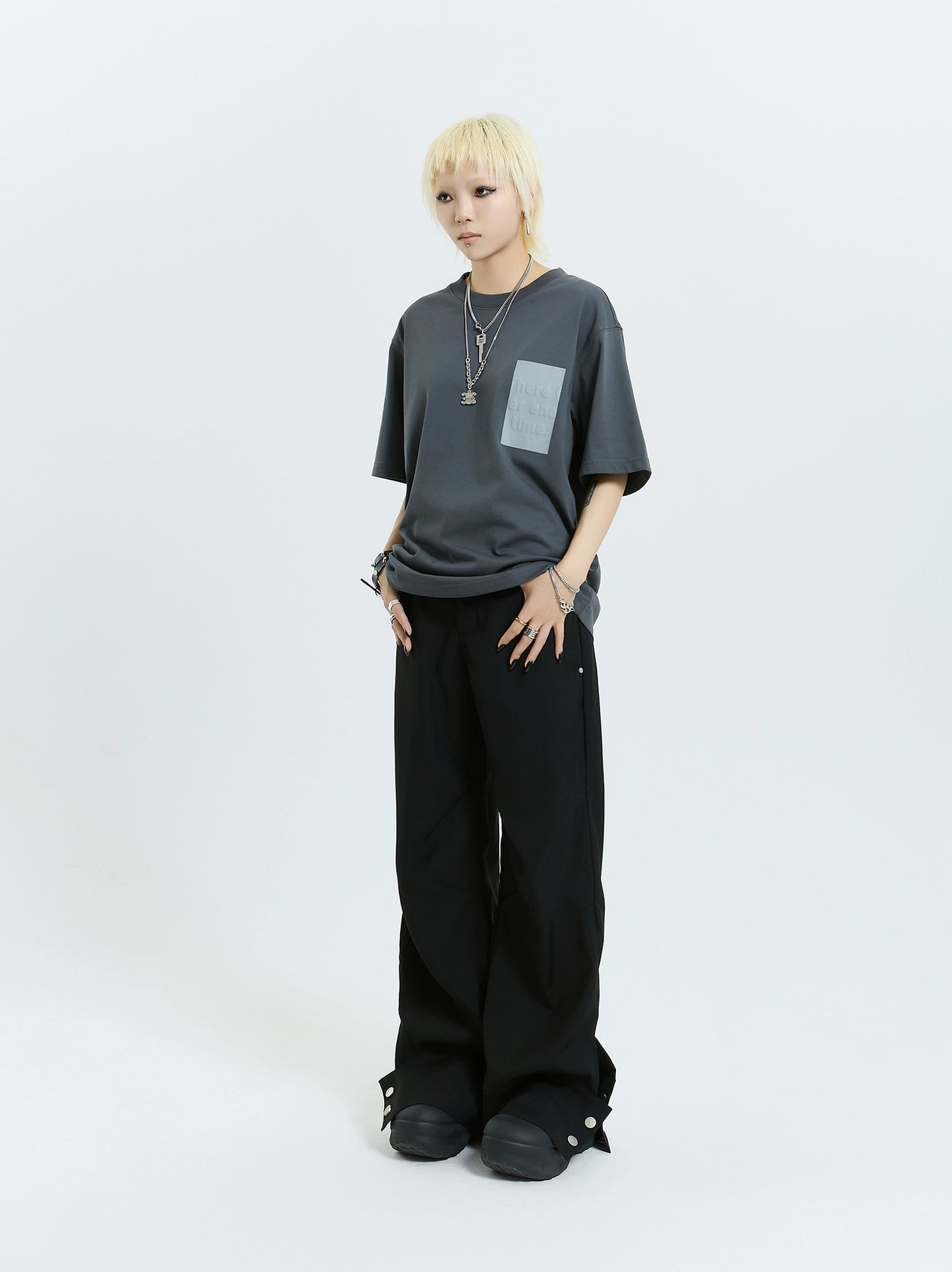 MICHINNYON black/white double waistband design casual pleated loose cuffs button overalls drape men and women
