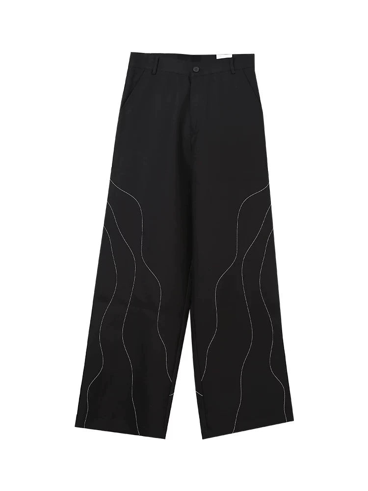 CulturE Niche split top line trousers high-end design all-match loose straight-leg pants contrasting color black trousers