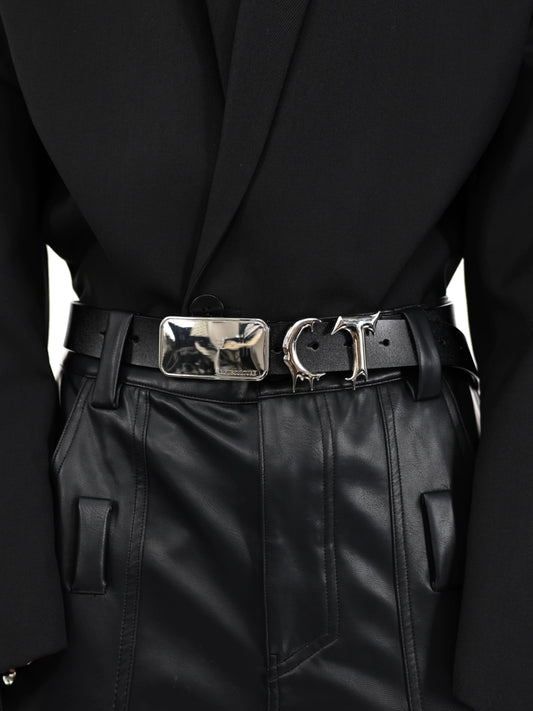 CulturE original niche pioneer three-dimensional metal belt irregular stitching design sense trend belt men and women