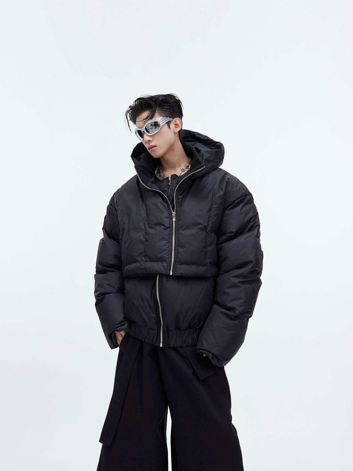CulturE Fall/Winter Niche Deconstructed Fake Two Design Hooded Cotton Jacket Thickened Loose Cropped Cotton Jacket