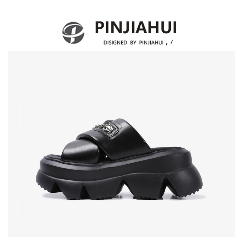 pinjiahui wears Internet celebrity hot flip-flops 2024 summer new slippers women's flatform zipper thick-soled sandals