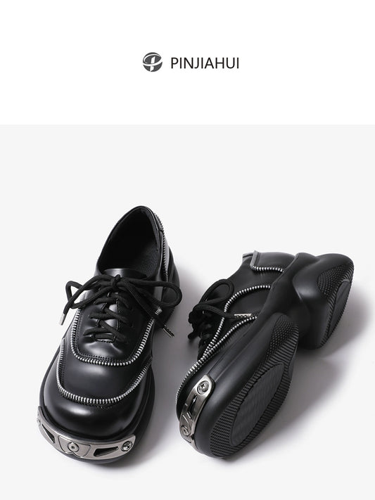 pinjiahui design sense niche shoes women's platform sole heightened small leather shoes loafers zipper fashion flatform single shoes