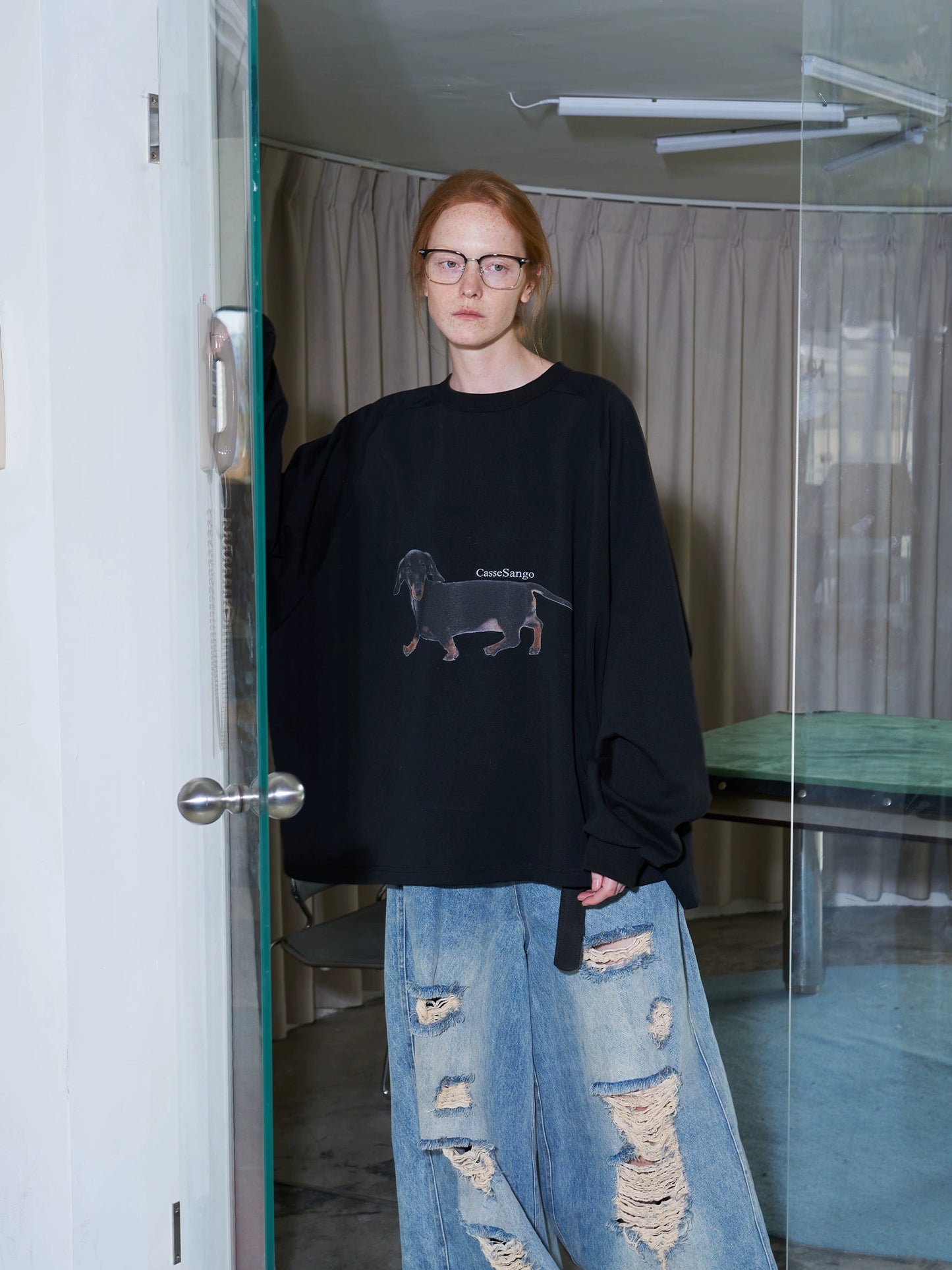 ANTERIORLOVED×CasseSango original dachshund multi-color long-sleeved loose T-shirt sweatshirt with a relaxed feeling