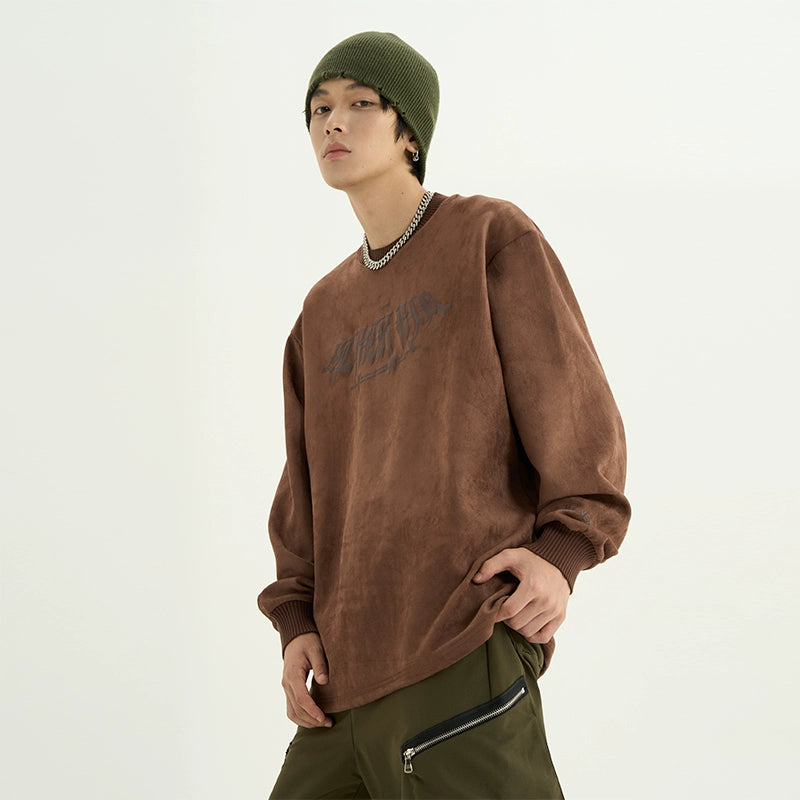 WLNEXT tail lang spring and autumn style national tide original suede round neck long sleeve sweatshirt men's fashion brand high street top couple