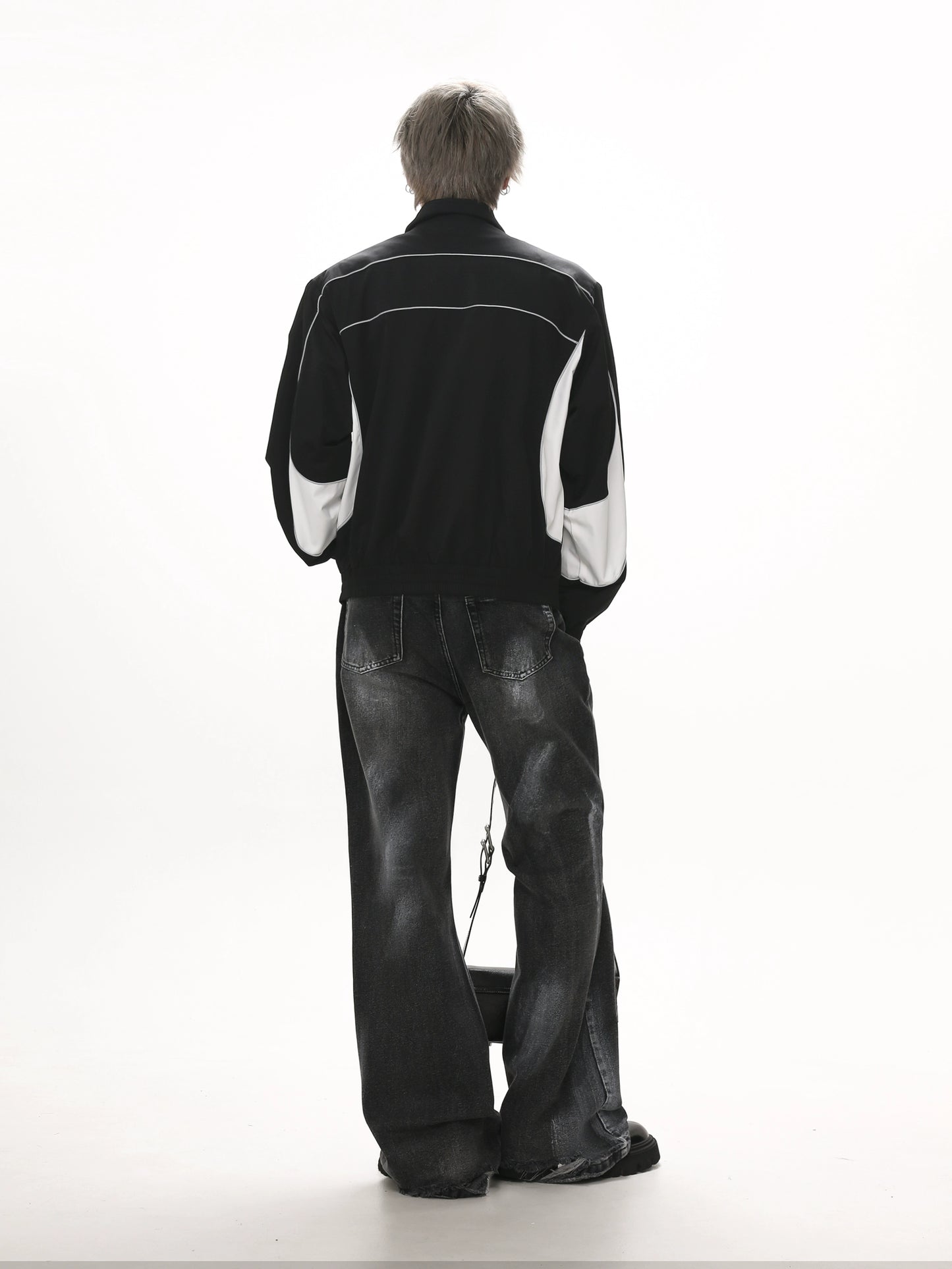 GIBBYCNA American Retro Washed Black Gray Slightly Flared Jeans Men's High Street vibe Style Slim Straight Pants