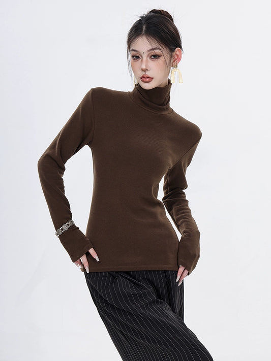 ABWEAR Free Switch-Original 2024 Spring and Autumn High Neck Slim Base Shirt Women's Versatile Solid Color Inner Long Sleeves