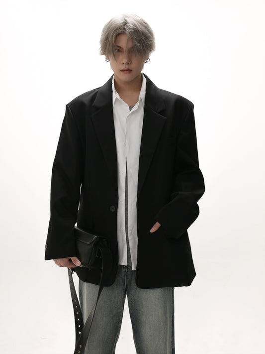 GIBBYCNA fake two-piece patchwork blazer men's spring Korean version loose casual design sense niche suit