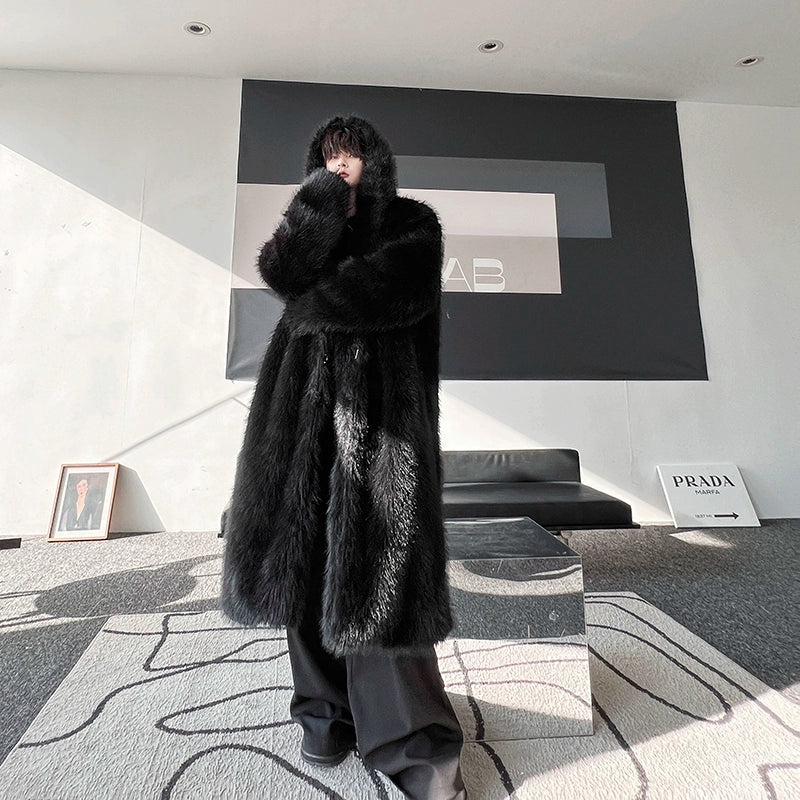 Winter clothes with a sense of luxury plus plush warmth, environmentally  friendly fur men, thickened and fashionable mid-length fried street coat