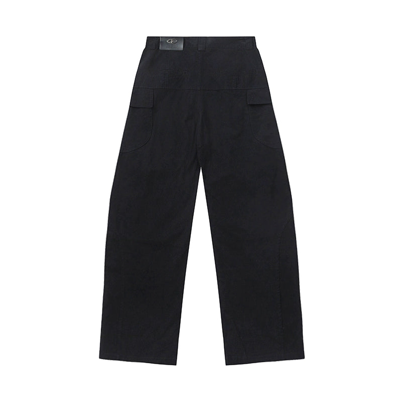 MICHINNYON Japanese two-tone pleated wide-leg multi-pocket retro loose charge silhouette slacks