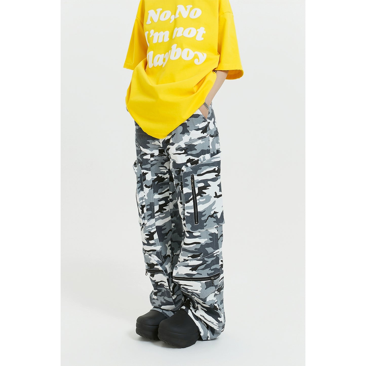 MICHINNYON American retro hiphop cargo camouflage function three-dimensional multi-pocket baggy trousers