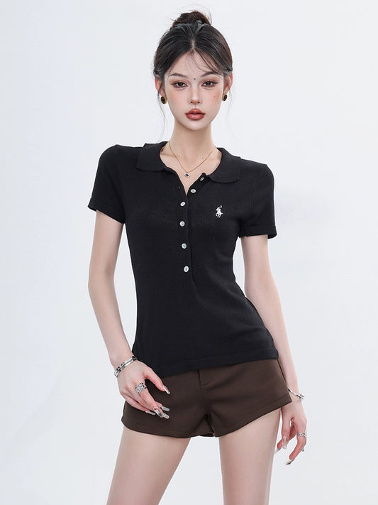 ABWEAR original spring new black Hong Kong style Paul embroidered polo shirt solid color slim slim short sleeve T-shirt