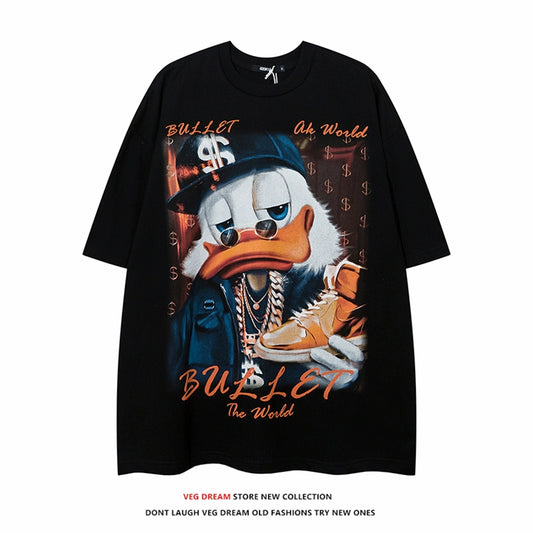 VEG Dream American Cartoon Donald Duck Print Short Sleeve T-Shirt Hip Hop Hip Hop Fried Street Couple Half Sleeve