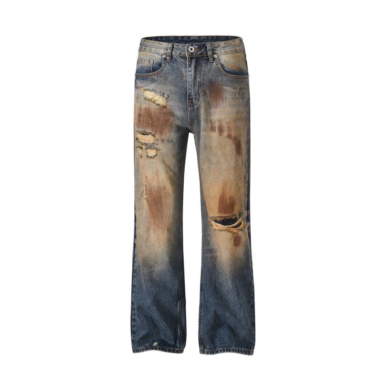 MZ American high street wasteland style distressed ripped jeans, men's  fashion brand trend, straight-leg loose and slim trousers