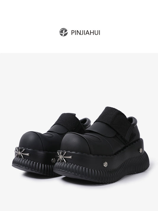 pinjiahui niche design platform shoes metal punk style subculture babes flatform leather big toe shoes women