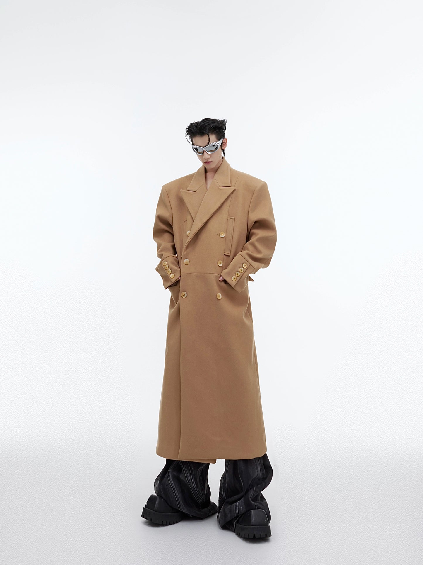 CulturE niche deconstructed shoulder padded tweed coat, simple casual long over-the-knee trench coat, autumn and winter coat