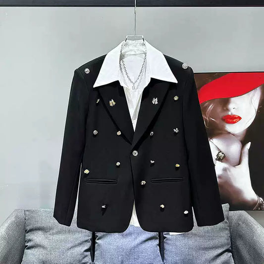 2024 New Metal Button Suit Men's Haute Couture Niche Design Sense Heavy Industry Beaded Wide Blazer