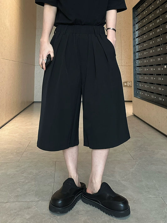 Fei homemade elasticated waist niche casual straight cropped pants summer ins thin non-iron loose wide-leg tide shorts