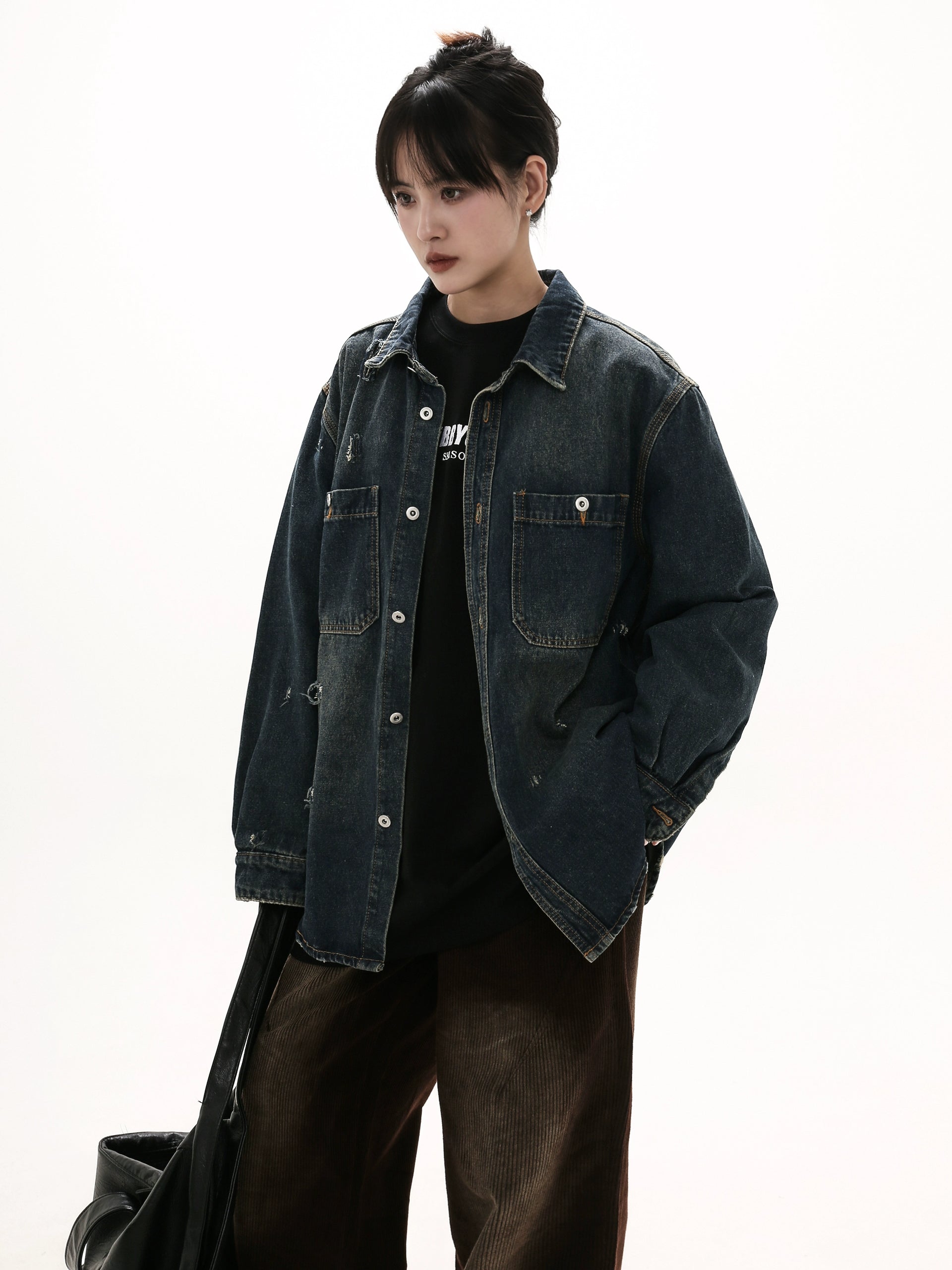 GIBBYCNA Cruise Wasteland Distressed Frayed Denim Shirt Men's