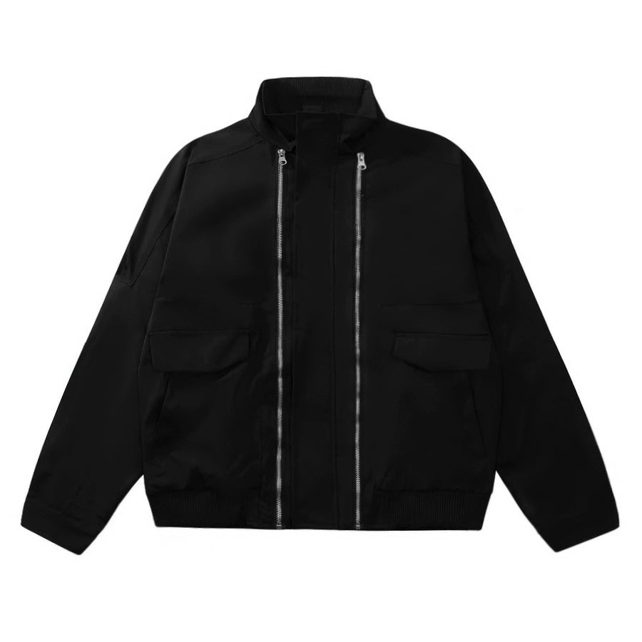 MICHINNYON American High Arcade Dual Zipper Stand Collar Jacket Cargo Pocket Street Versatile Jacket New