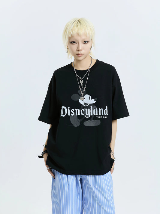 MICHINNYON Spring/Summer Cartoon Mickey Mouse Print Cotton Loose Korean Round Neck Simple T-Shirt Short Sleeve Versatile